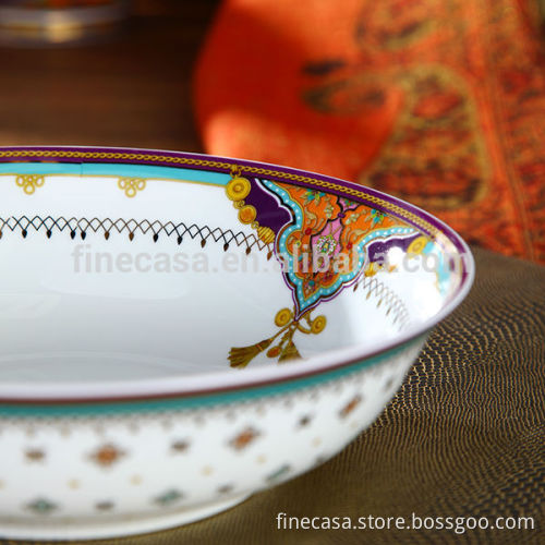 9 Inches Luxury Fine White Porcelain Pasta Bowl of Summer of Persia